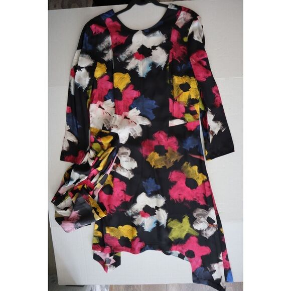 Colville CVS20516A Women Sz IT 42 US 6 Black Floral Asymmetric Midi Dress - Picture 15 of 16